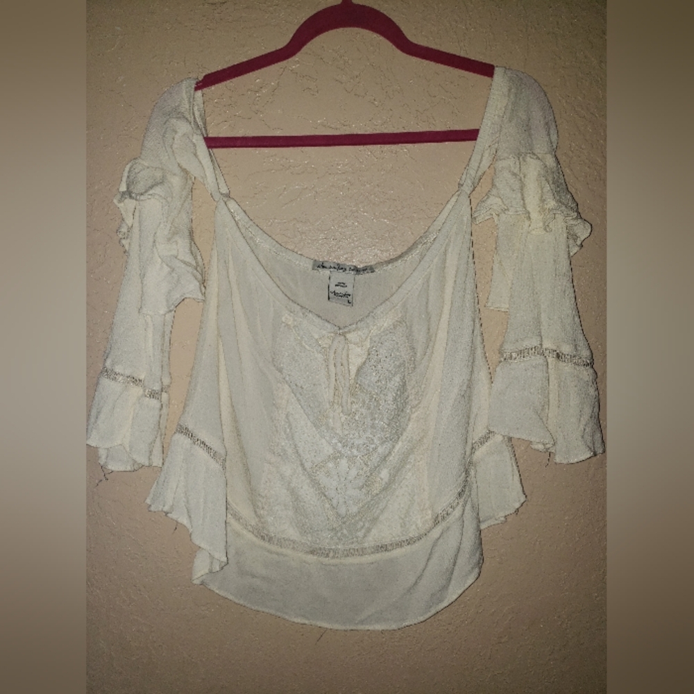 American Rag White Blouse with Ruffled Asymmetrical Style